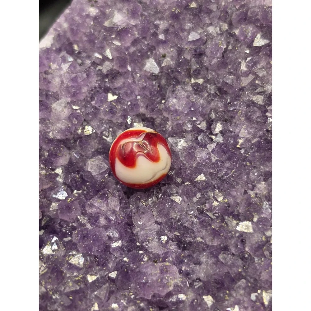 Vintage Akro Agate  Corkscrew Red White Orange Spiral Tri-Color